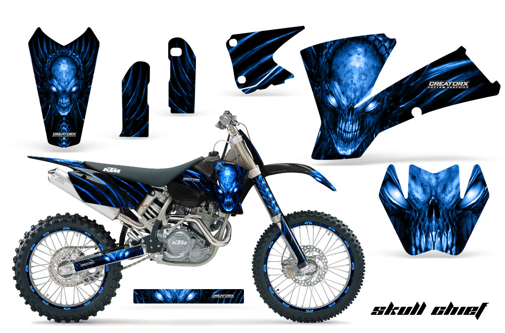 KTM C1 SX EXC MXC Graphics Kit Skull Chief Blue BB NPs Rims